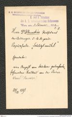 k.k. naturhistorisches Hofmuseum, Intendanzakten 1885-1896 (Hauer), Aktenzahl Z.7/1892, Seite 1
